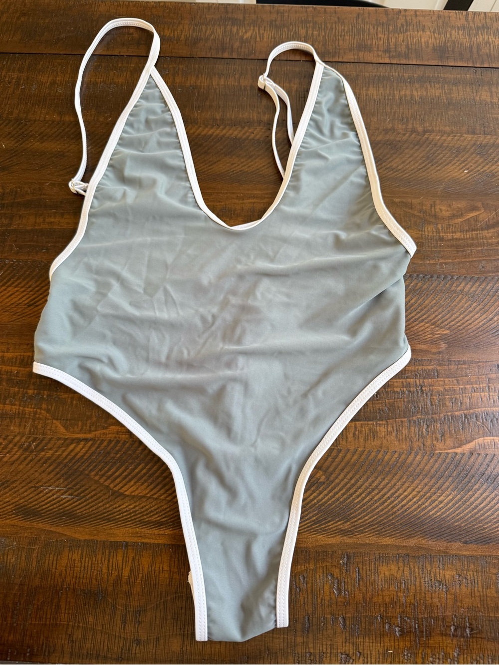 Gray One-Piece Swimsuit with White Trim
